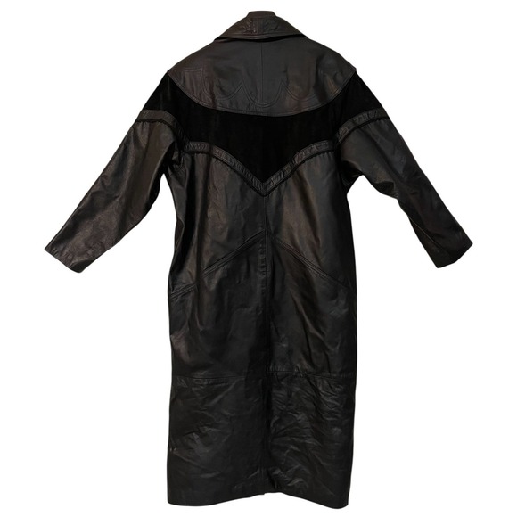 Vtg Winlit Womens Black Leather Suede Trench Coat Western Cybergoth 90s Matrix L - Picture 3 of 10